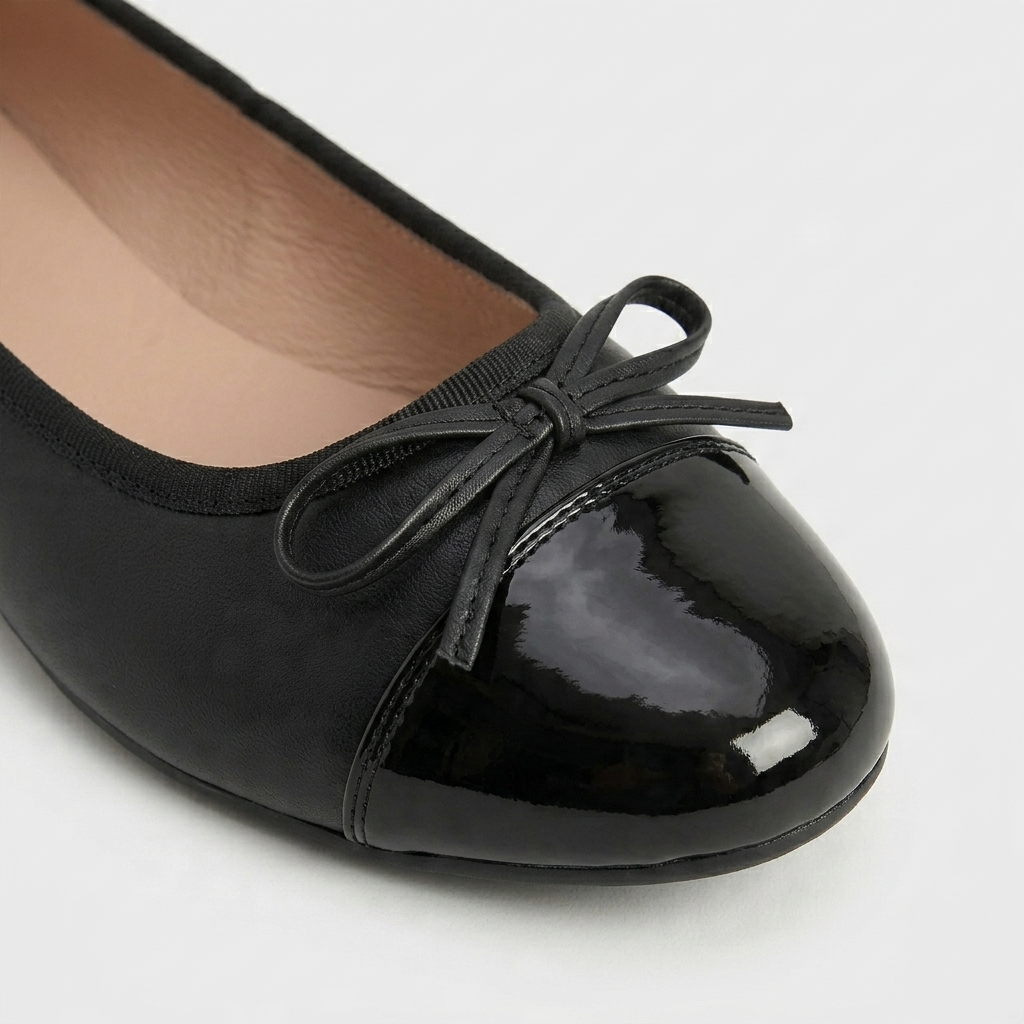 Ballerines Cuir Bout Verni Nœud Décoratif Pour Femme