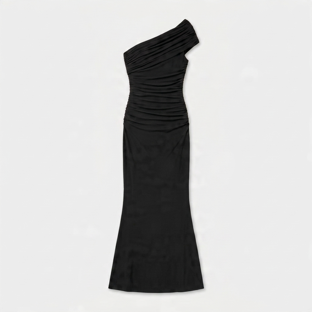 Robe Longue Asymétrique Drapée Une Épaule Pour Femme