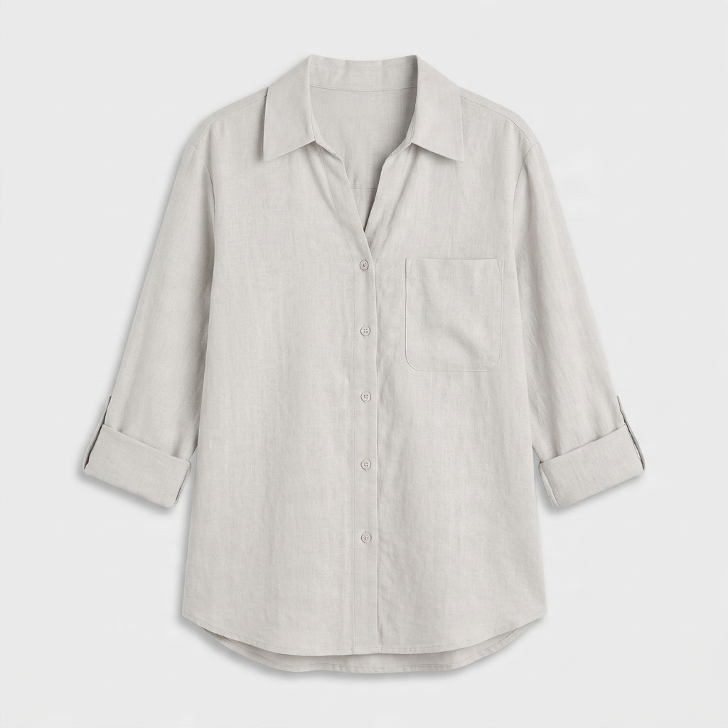 Chemise Lin Manches Retroussables Poche Poitrine Pour Femme