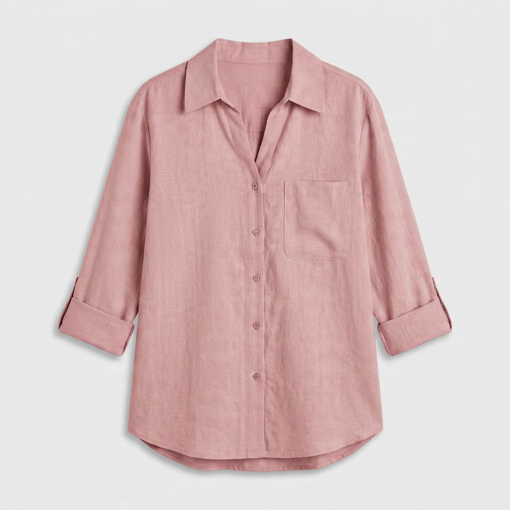 Chemise Lin Manches Retroussables Poche Poitrine Pour Femme