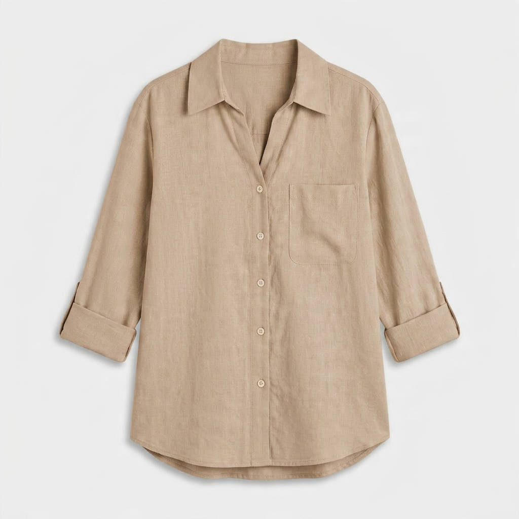 Chemise Lin Manches Retroussables Poche Poitrine Pour Femme