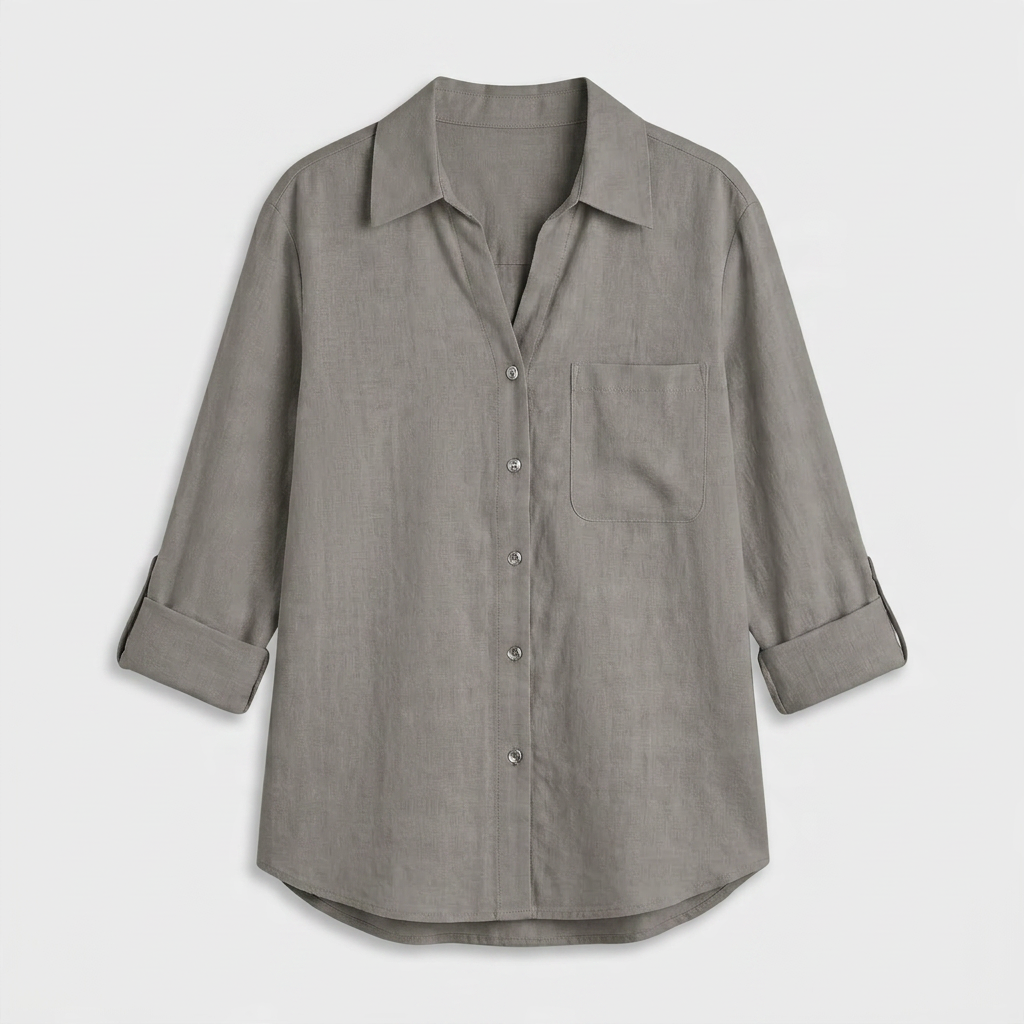 Chemise Lin Manches Retroussables Poche Poitrine Pour Femme