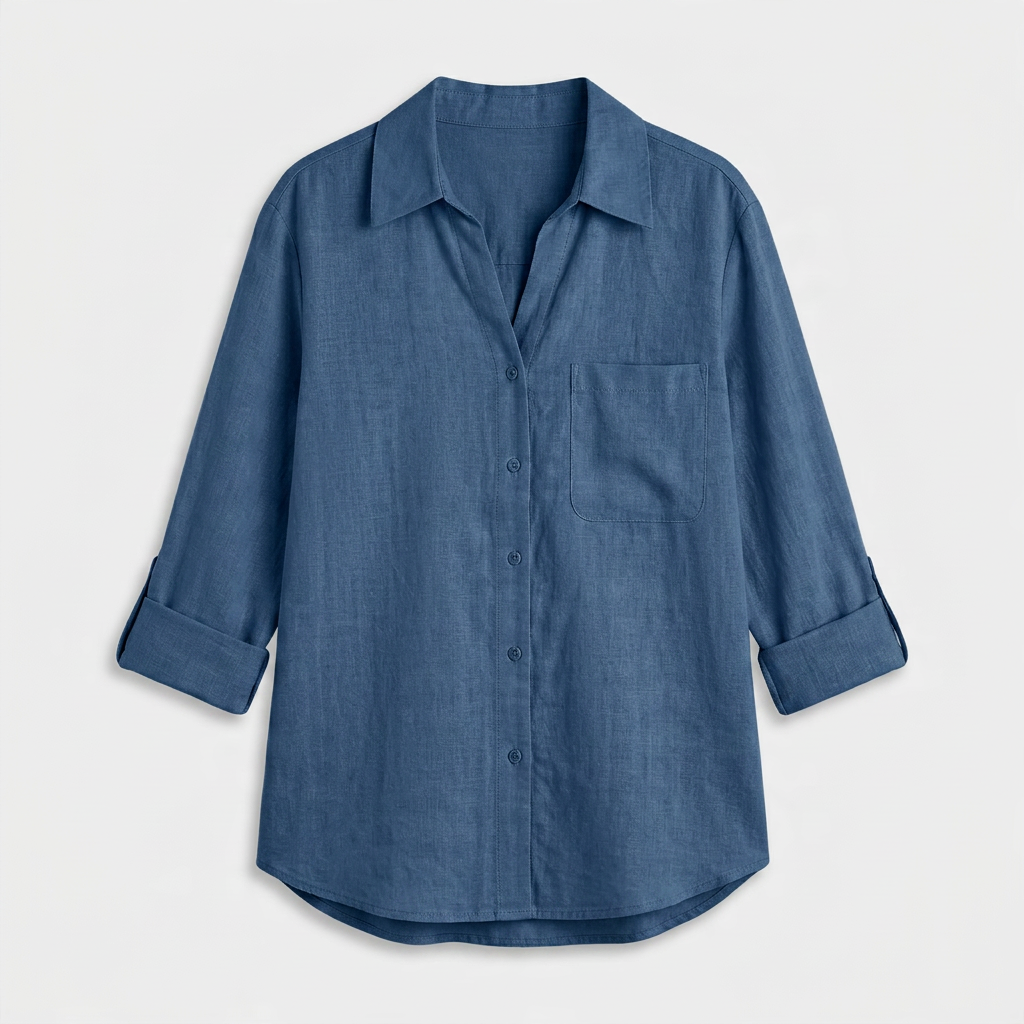 Chemise Lin Manches Retroussables Poche Poitrine Pour Femme