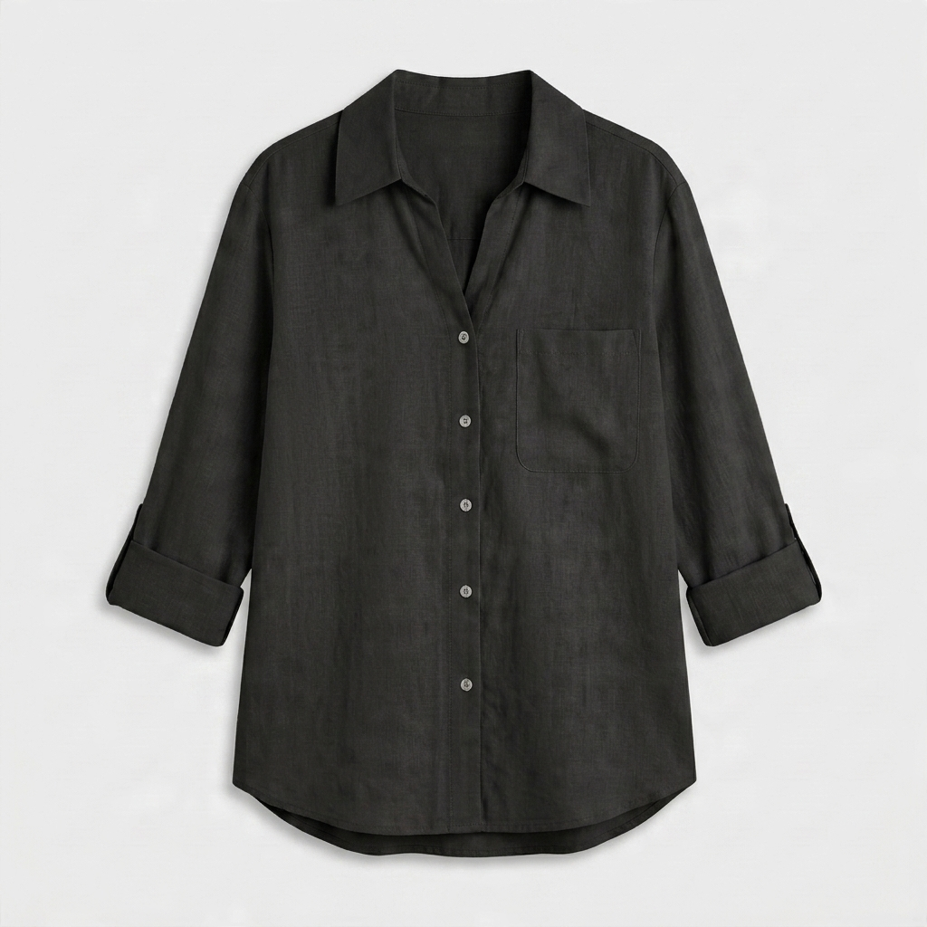 Chemise Lin Manches Retroussables Poche Poitrine Pour Femme