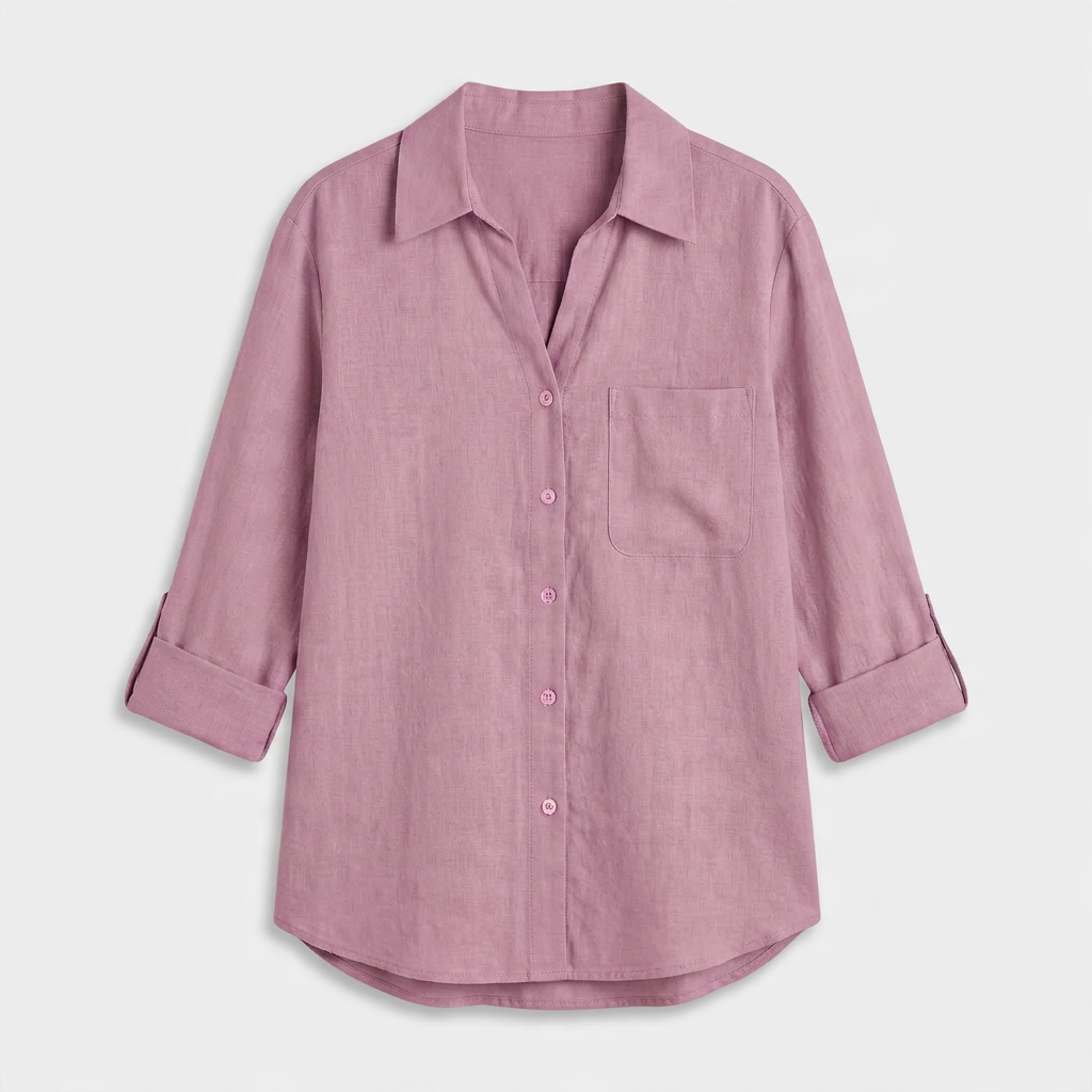 Chemise Lin Manches Retroussables Poche Poitrine Pour Femme