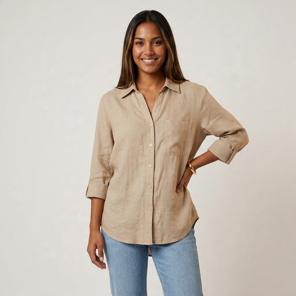 Chemise Lin Manches Retroussables Poche Poitrine Pour Femme