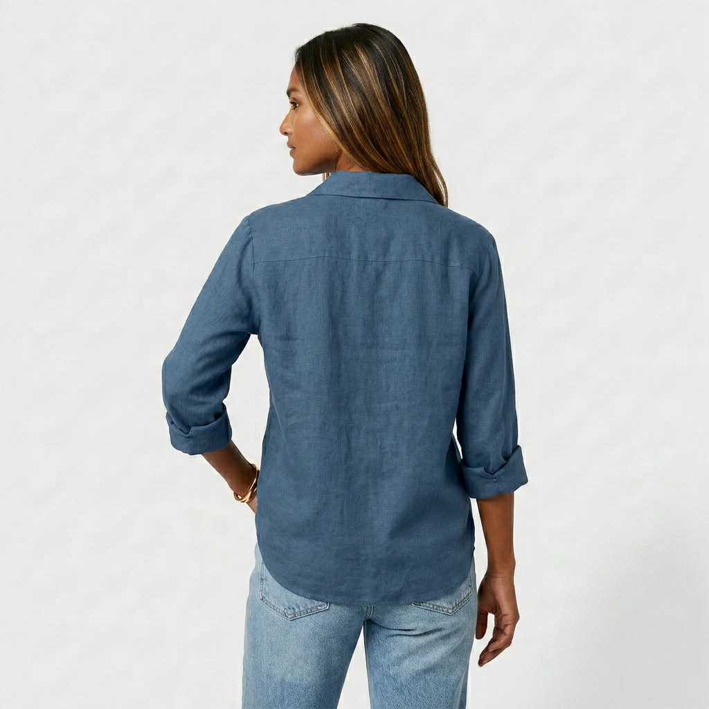 Chemise Lin Manches Retroussables Poche Poitrine Pour Femme