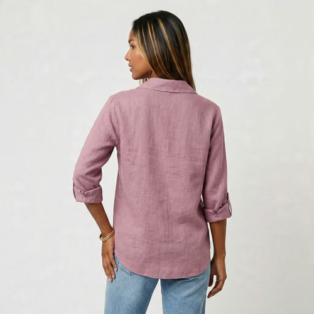 Chemise Lin Manches Retroussables Poche Poitrine Pour Femme