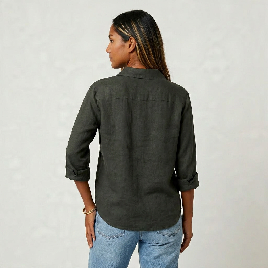 Chemise Lin Manches Retroussables Poche Poitrine Pour Femme