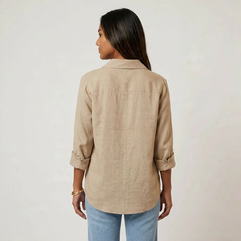 Chemise Lin Manches Retroussables Poche Poitrine Pour Femme