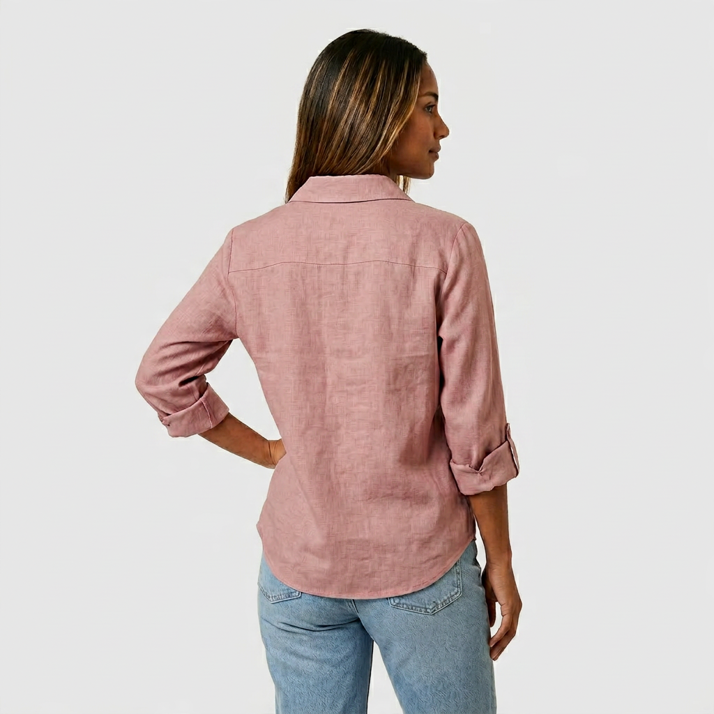 Chemise Lin Manches Retroussables Poche Poitrine Pour Femme