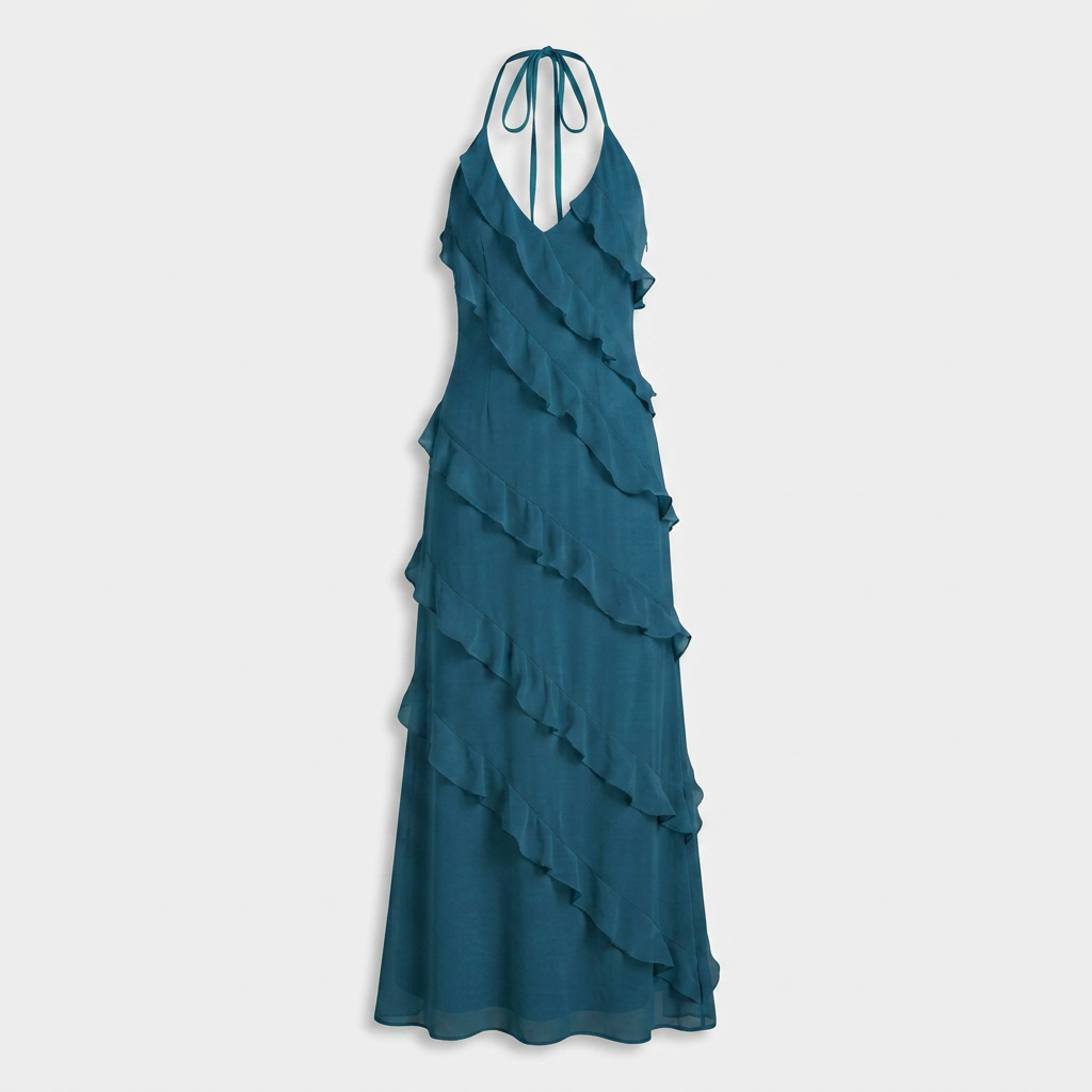 Robe Longue à Volants en Cascade Pour Femme