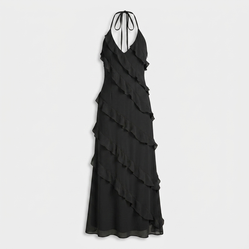 Robe Longue à Volants en Cascade Pour Femme