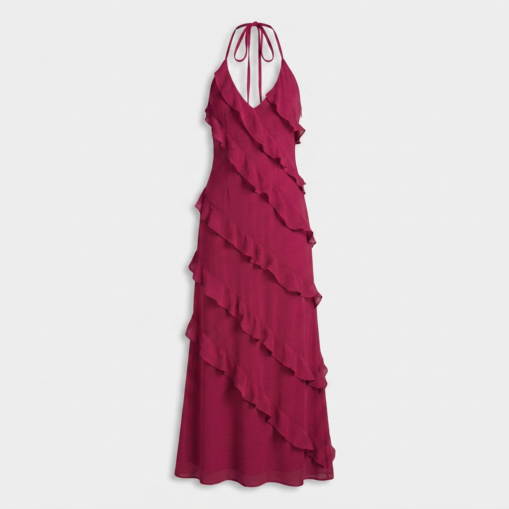 Robe Longue à Volants en Cascade Pour Femme