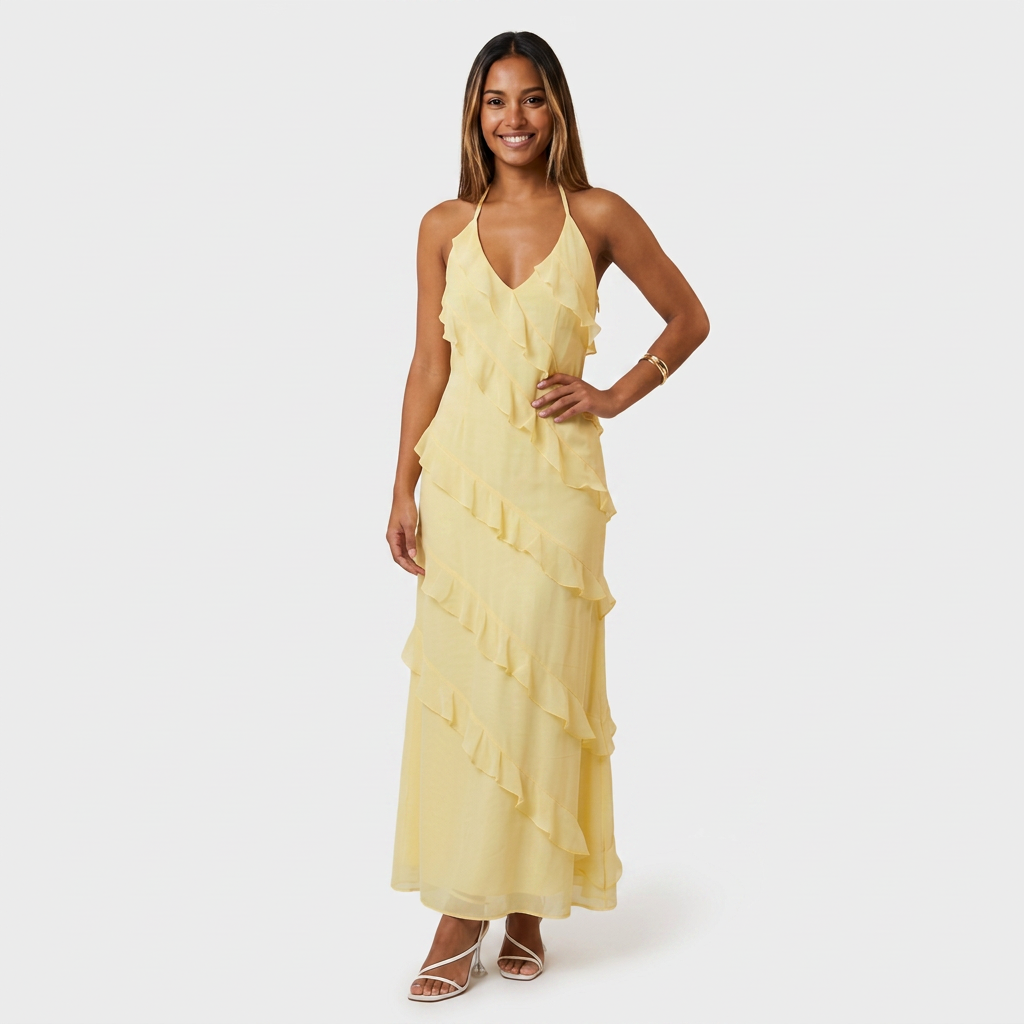 Robe Longue à Volants en Cascade Pour Femme