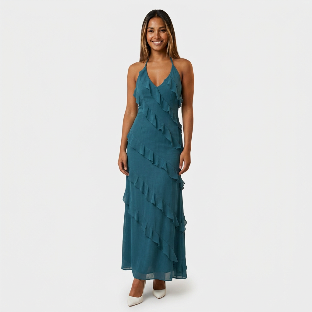 Robe Longue à Volants en Cascade Pour Femme