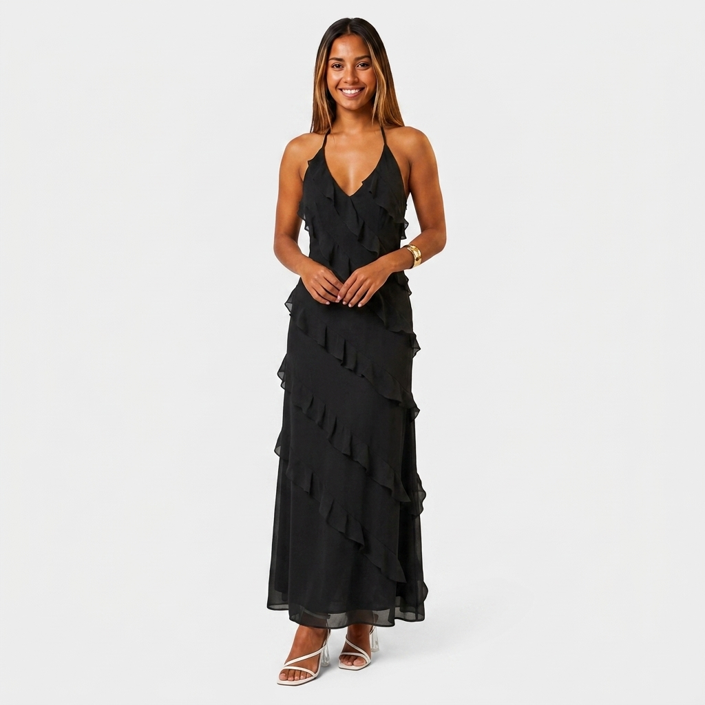 Robe Longue à Volants en Cascade Pour Femme