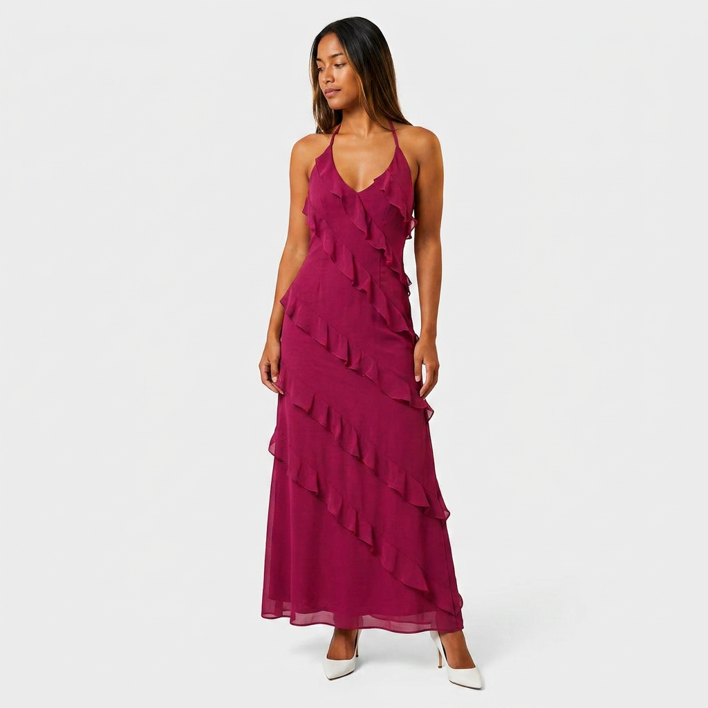 Robe Longue à Volants en Cascade Pour Femme
