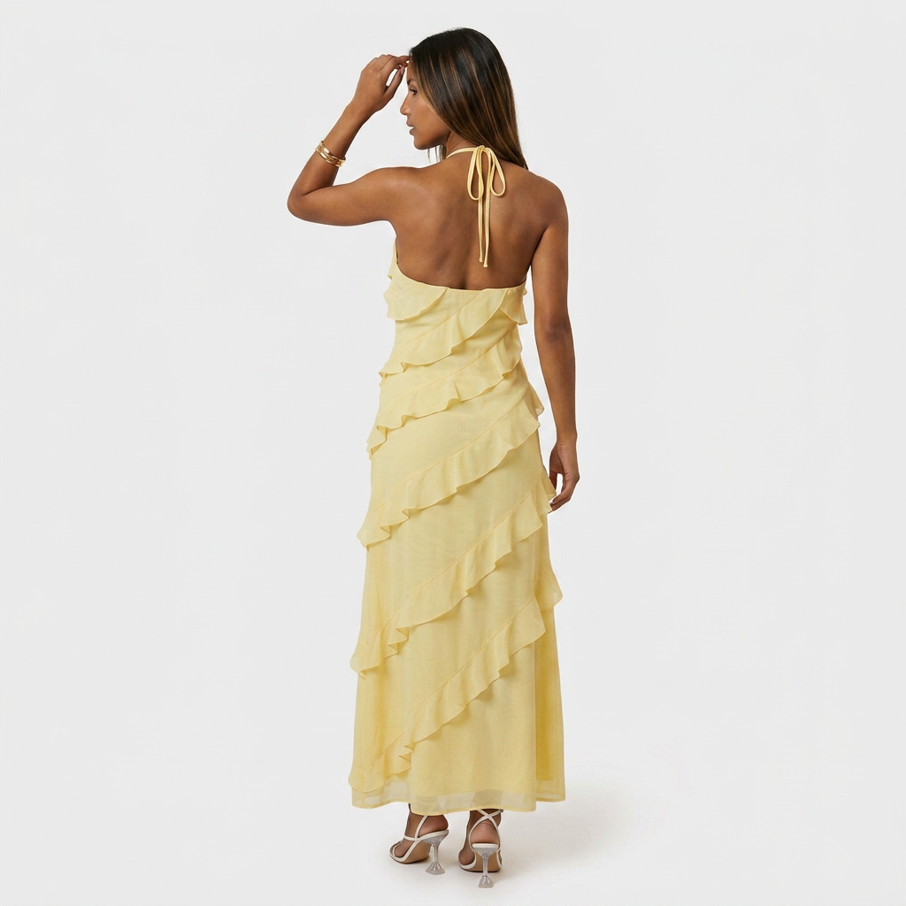 Robe Longue à Volants en Cascade Pour Femme