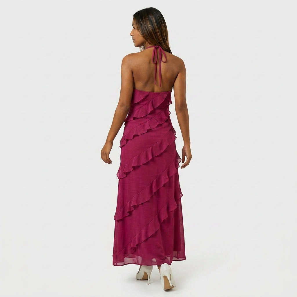 Robe Longue à Volants en Cascade Pour Femme