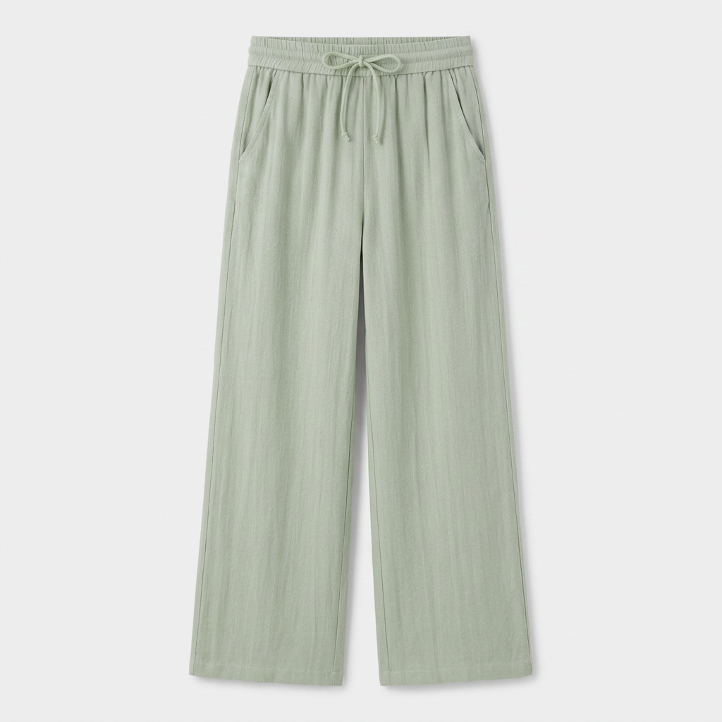 Pantalon Large Lin Taille Élastiquée Poches Pour Femme