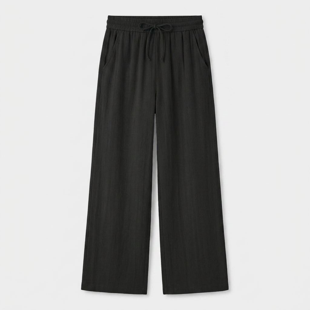 Pantalon Large Lin Taille Élastiquée Poches Pour Femme