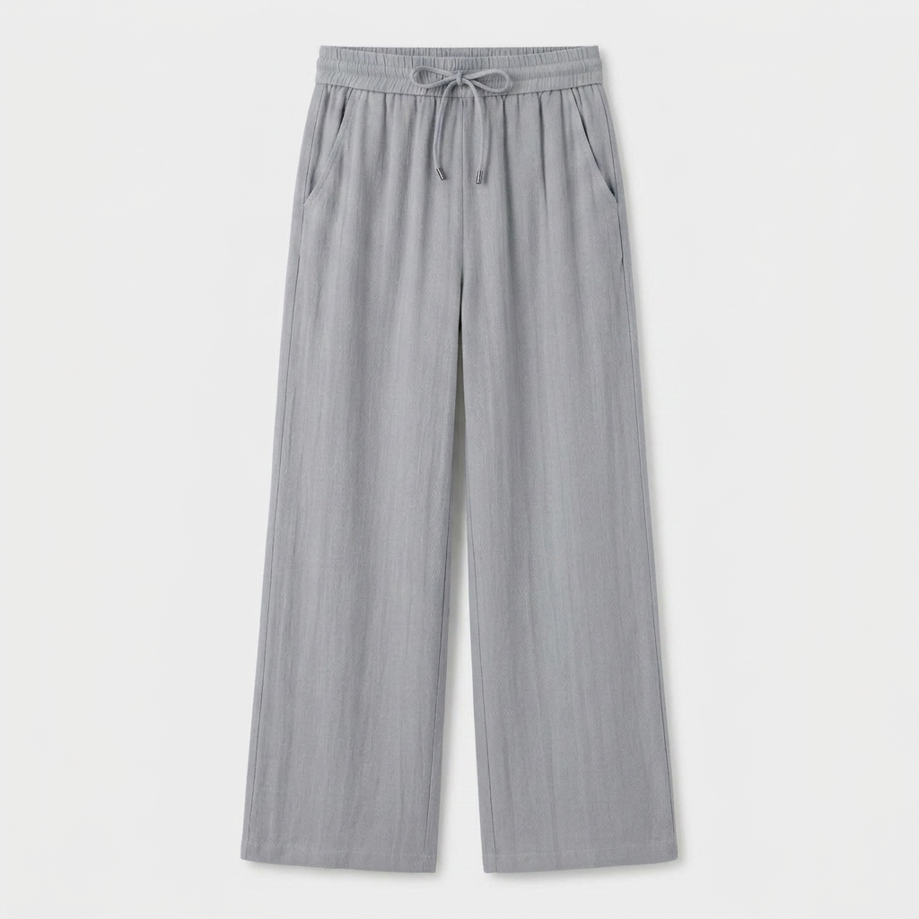 Pantalon Large Lin Taille Élastiquée Poches Pour Femme