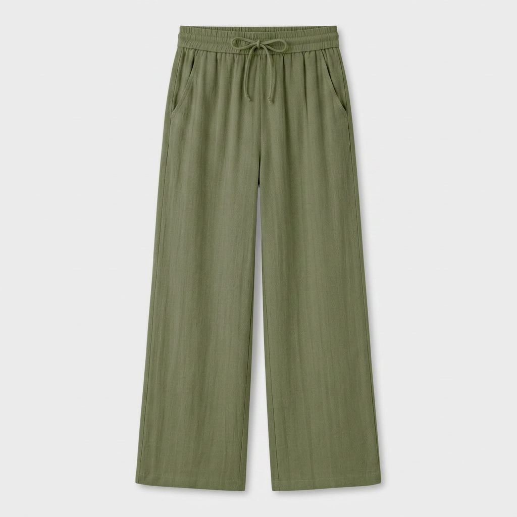 Pantalon Large Lin Taille Élastiquée Poches Pour Femme