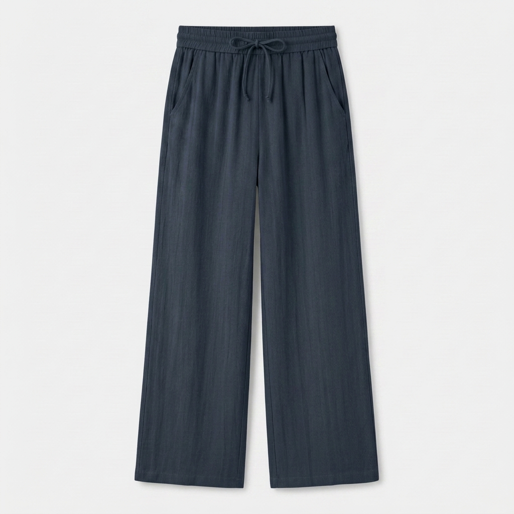 Pantalon Large Lin Taille Élastiquée Poches Pour Femme