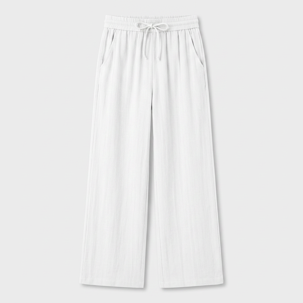 Pantalon Large Lin Taille Élastiquée Poches Pour Femme