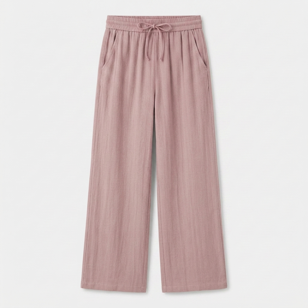 Pantalon Large Lin Taille Élastiquée Poches Pour Femme