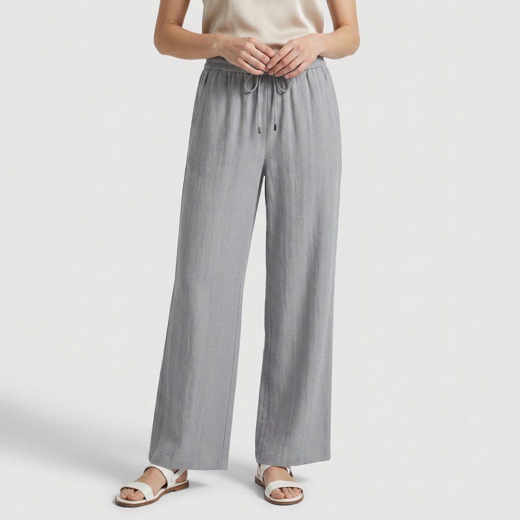 Pantalon Large Lin Taille Élastiquée Poches Pour Femme