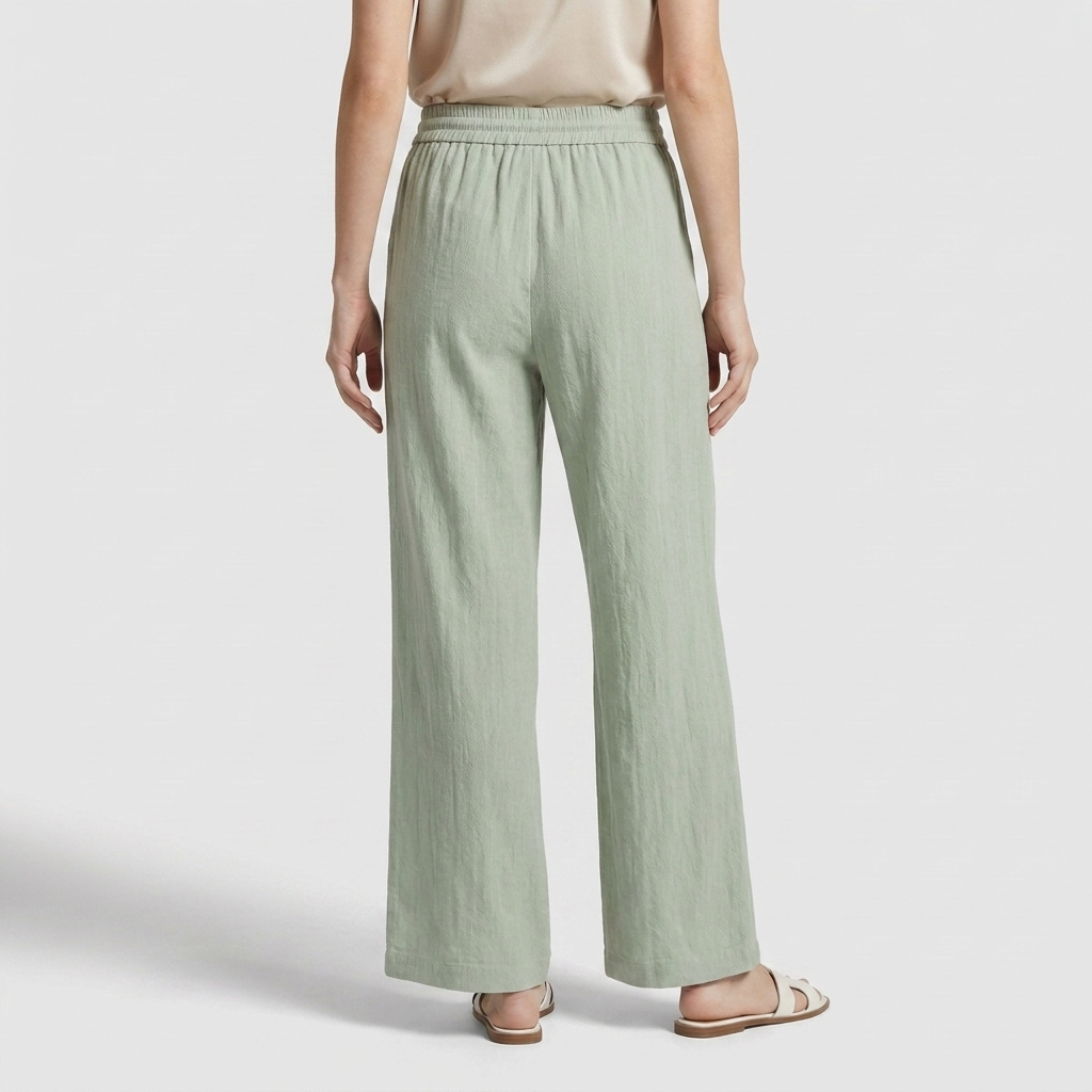 Pantalon Large Lin Taille Élastiquée Poches Pour Femme