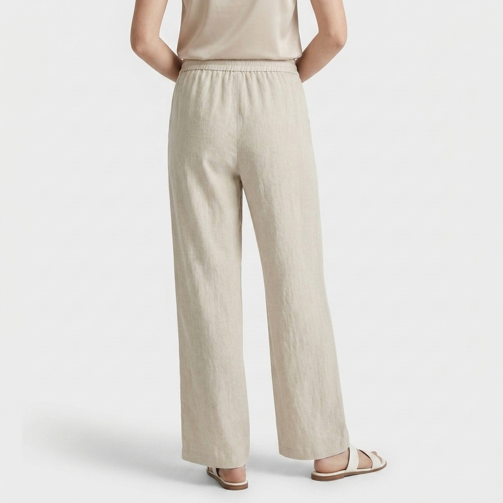 Pantalon Large Lin Taille Élastiquée Poches Pour Femme