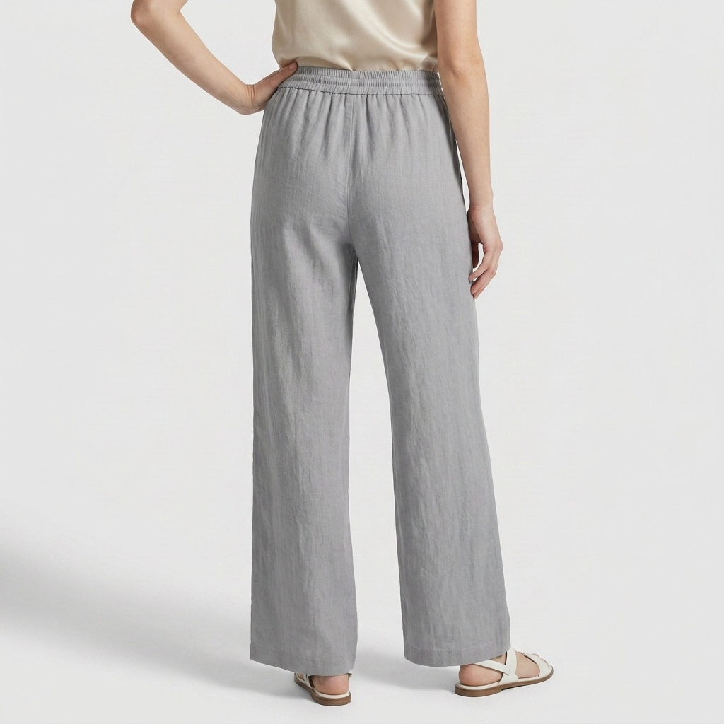 Pantalon Large Lin Taille Élastiquée Poches Pour Femme