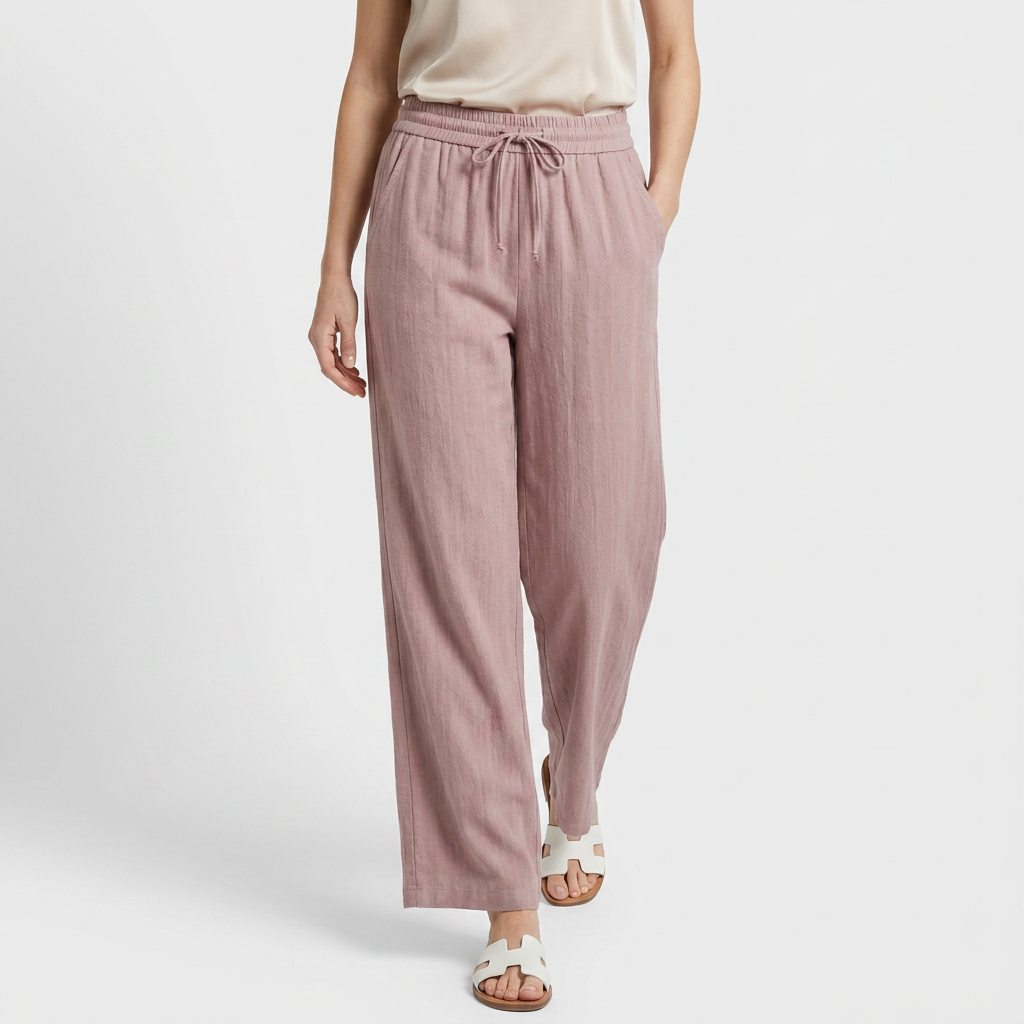 Pantalon Large Lin Taille Élastiquée Poches Pour Femme