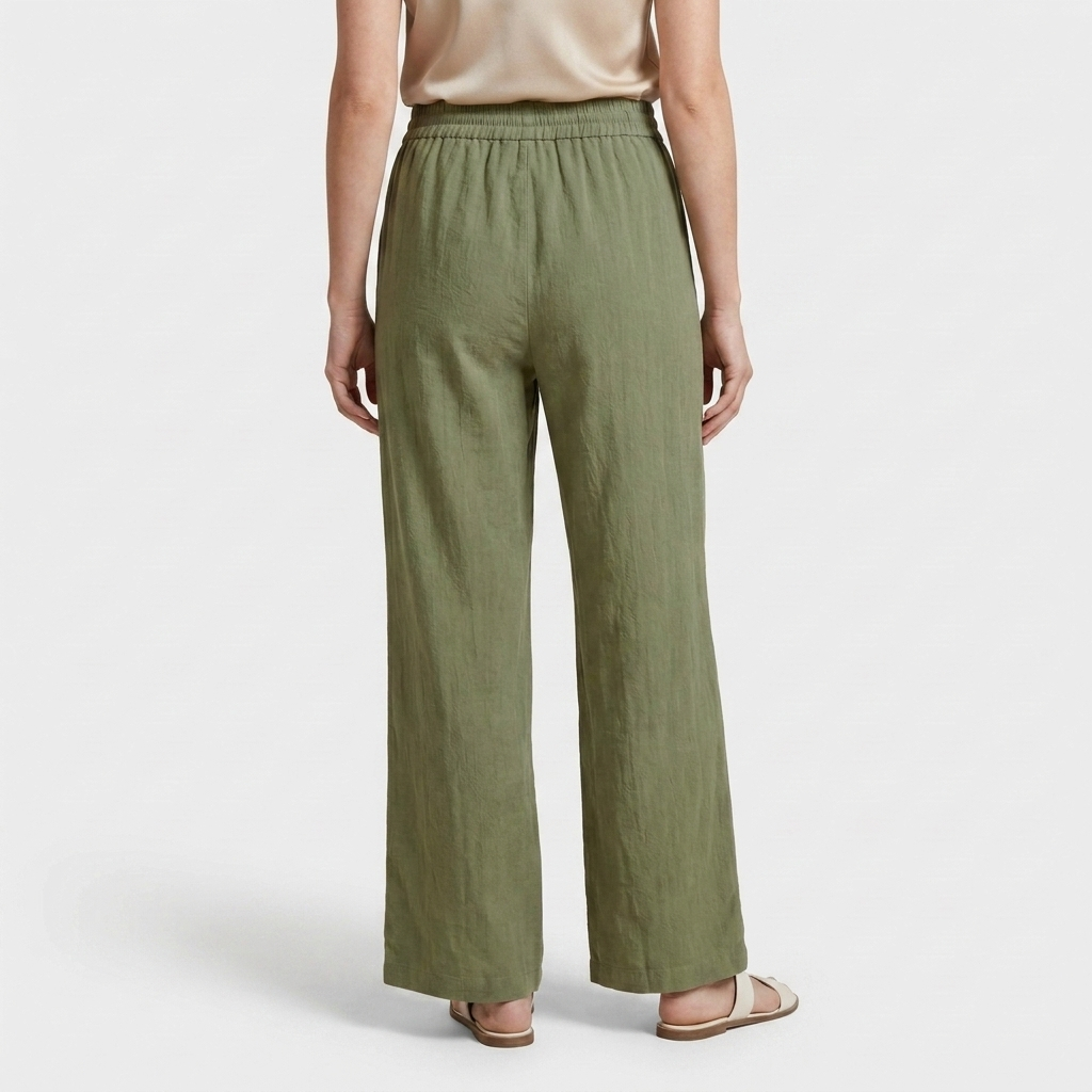 Pantalon Large Lin Taille Élastiquée Poches Pour Femme