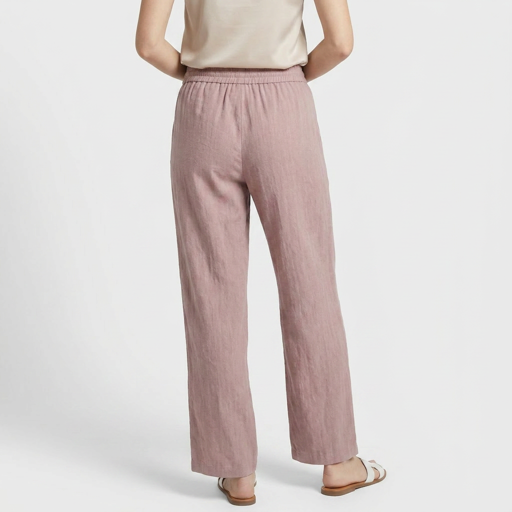 Pantalon Large Lin Taille Élastiquée Poches Pour Femme