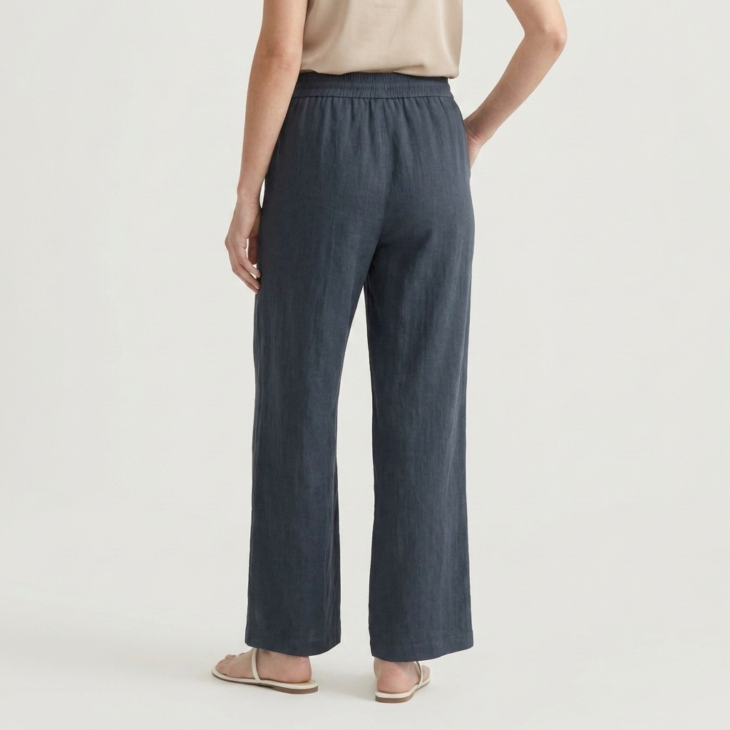 Pantalon Large Lin Taille Élastiquée Poches Pour Femme