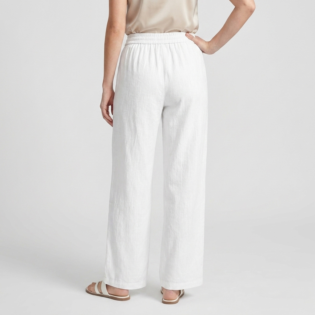 Pantalon Large Lin Taille Élastiquée Poches Pour Femme