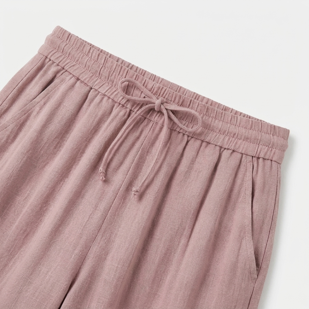 Pantalon Large Lin Taille Élastiquée Poches Pour Femme