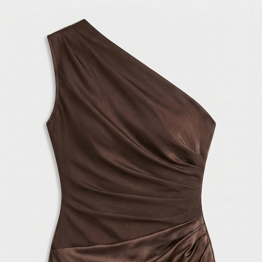 Robe Maxi Satin Une Épaule Drapée Taille Froncée Pour Femme