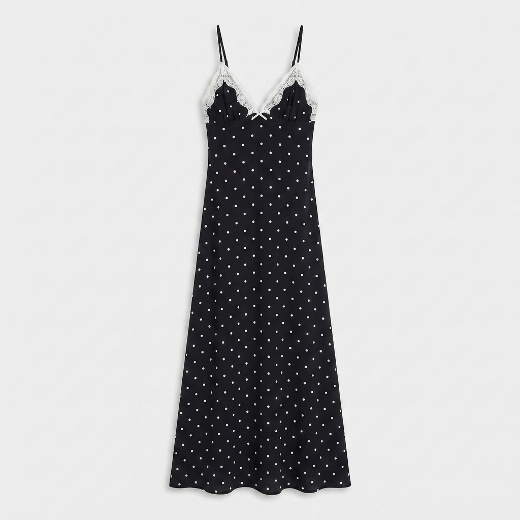 Robe Maxi Slip Dress Col V Dentelle Bretelles Fines Pour Femme