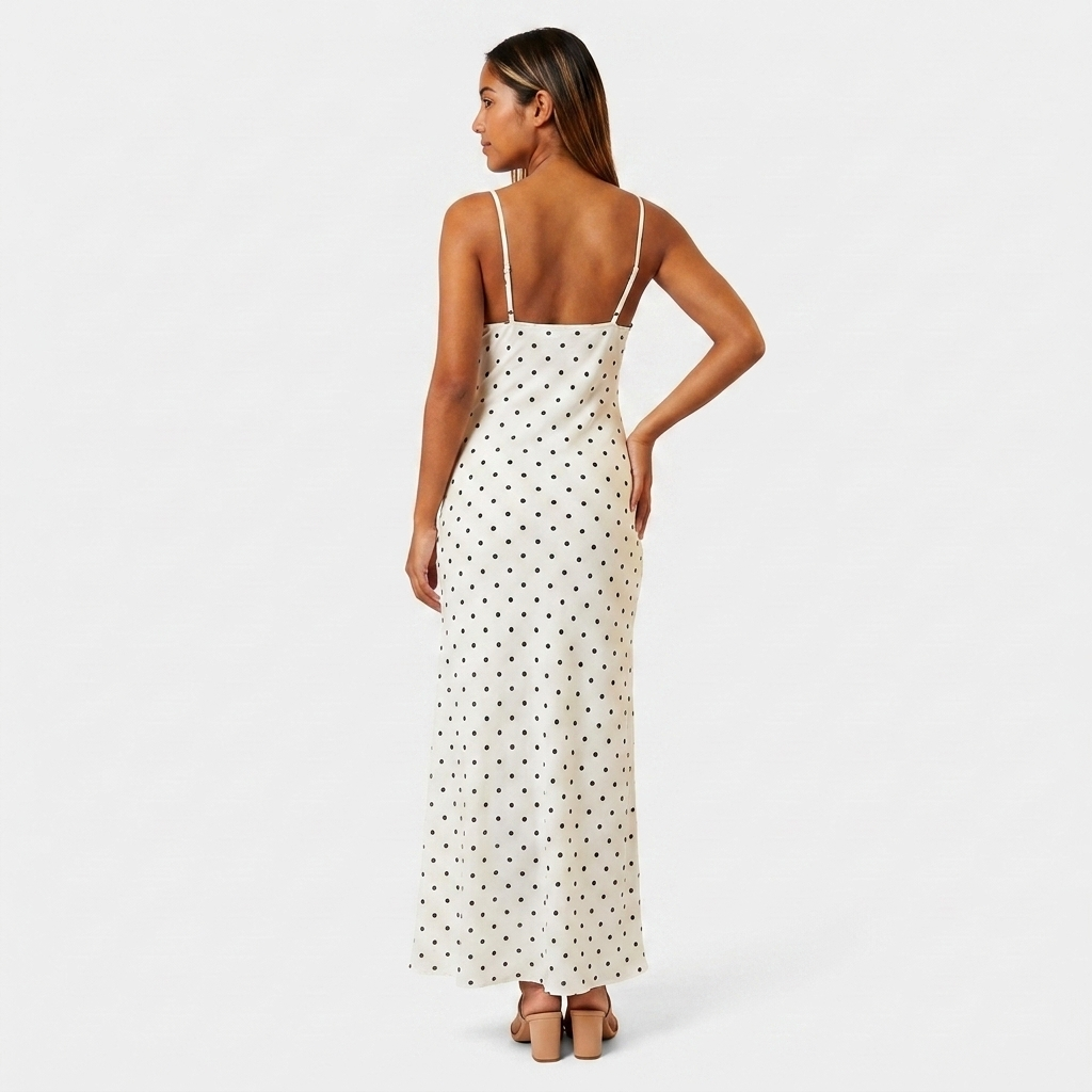 Robe Maxi Slip Dress Col V Dentelle Bretelles Fines Pour Femme
