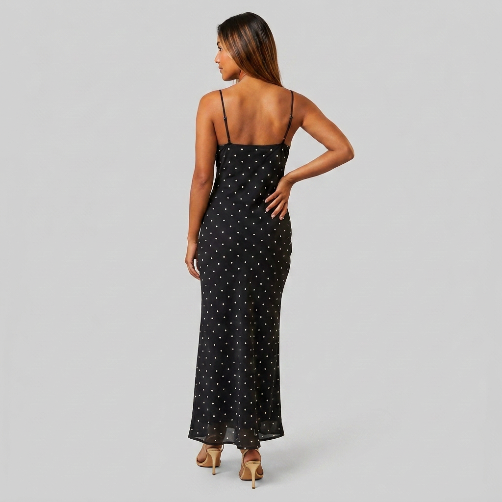 Robe Maxi Slip Dress Col V Dentelle Bretelles Fines Pour Femme
