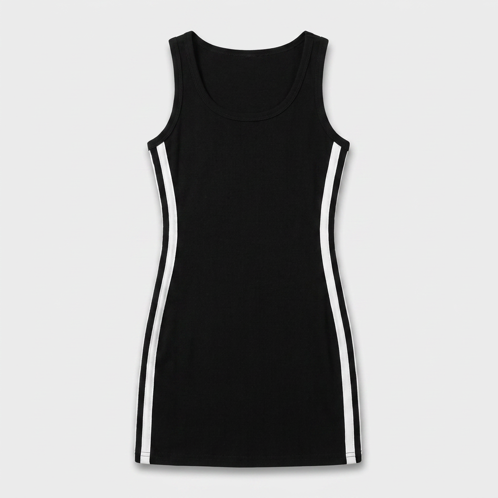 Robe Mini Débardeur Côtelé Bandes Latérales Contrastées Pour Femme
