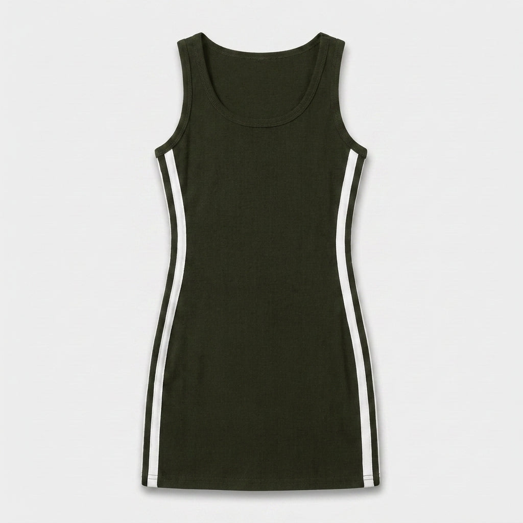 Robe Mini Débardeur Côtelé Bandes Latérales Contrastées Pour Femme