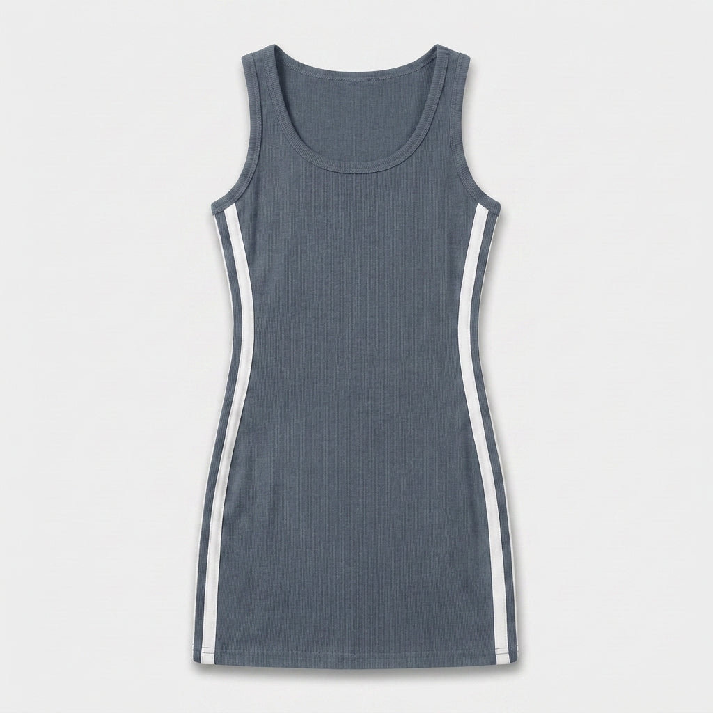 Robe Mini Débardeur Côtelé Bandes Latérales Contrastées Pour Femme