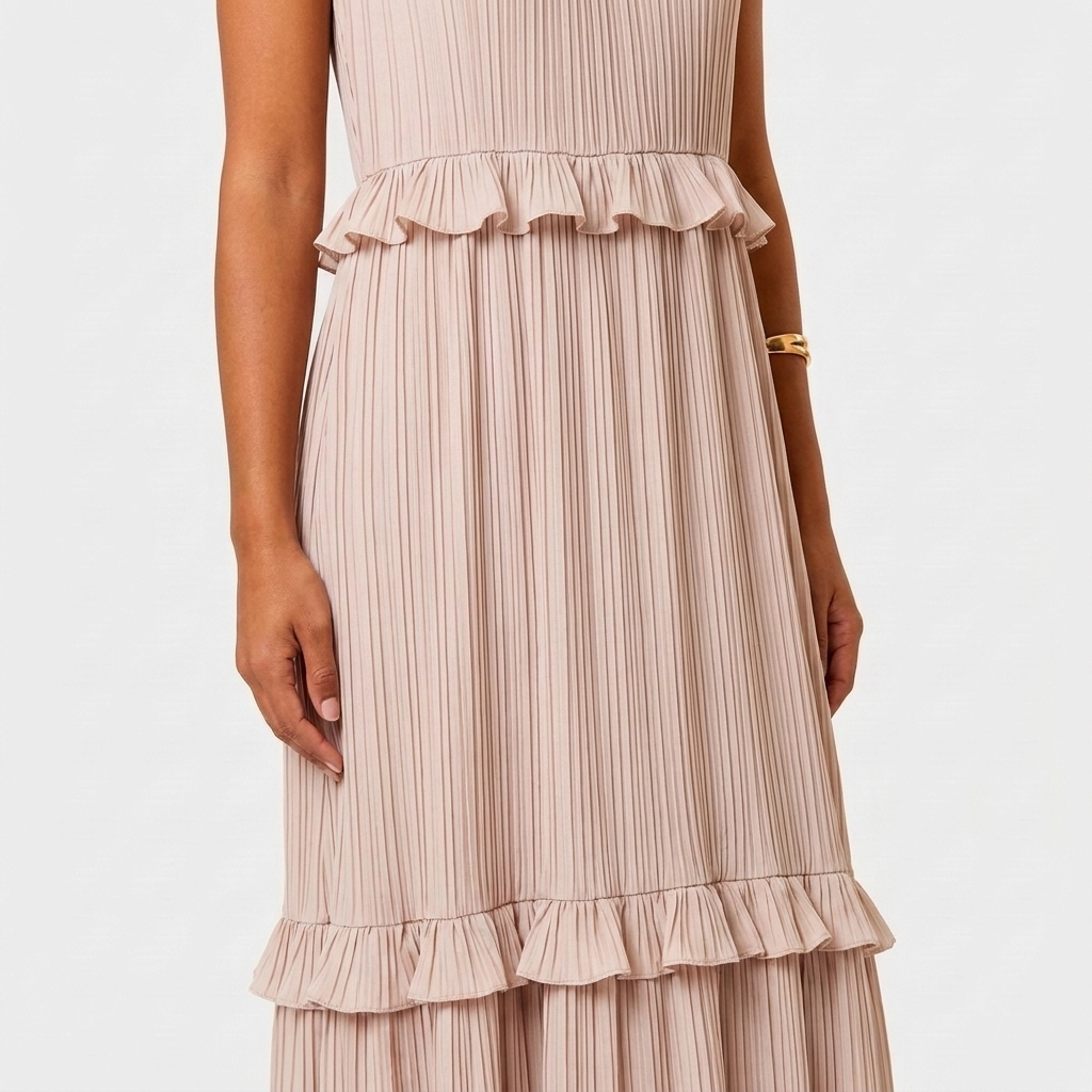 Robe Maxi Col Halter Plissée Volants Étagés Pour Femme