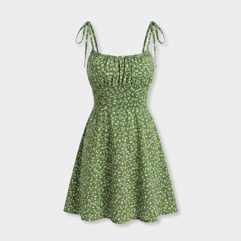 Robe Mini Fleurie Bretelles Nouées Bustier Évasée Pour Femme